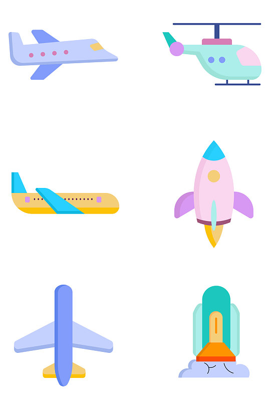 扁平化飞机和火箭矢量图标设计免扣元素