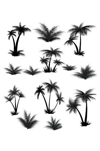 手绘剪影椰子树椰树图案免扣元素