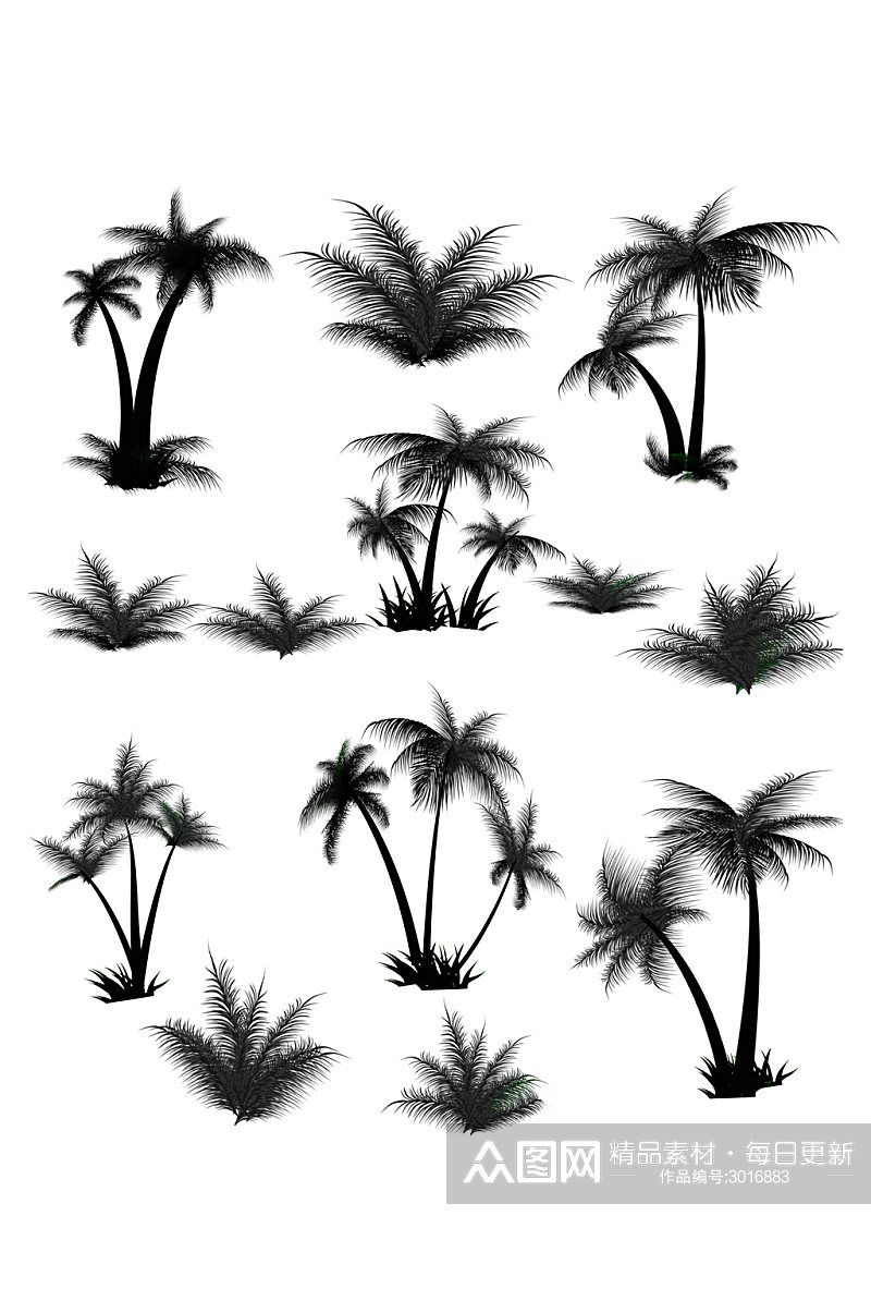 手绘剪影椰子树椰树图案免扣元素素材