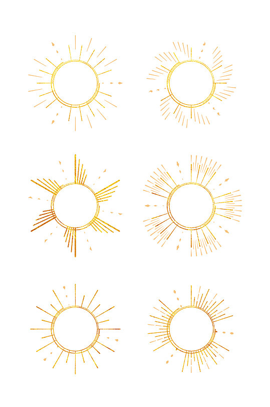 金色质感欧式圆形放射太阳形状边框免扣元素