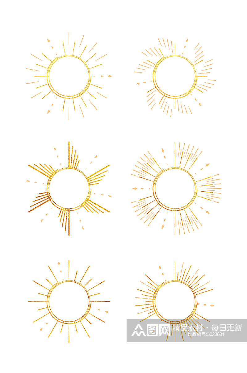 金色质感欧式圆形放射太阳形状边框免扣元素素材