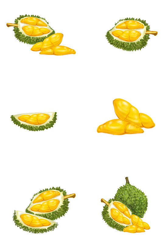 手绘美味切开的榴莲素材免扣元素