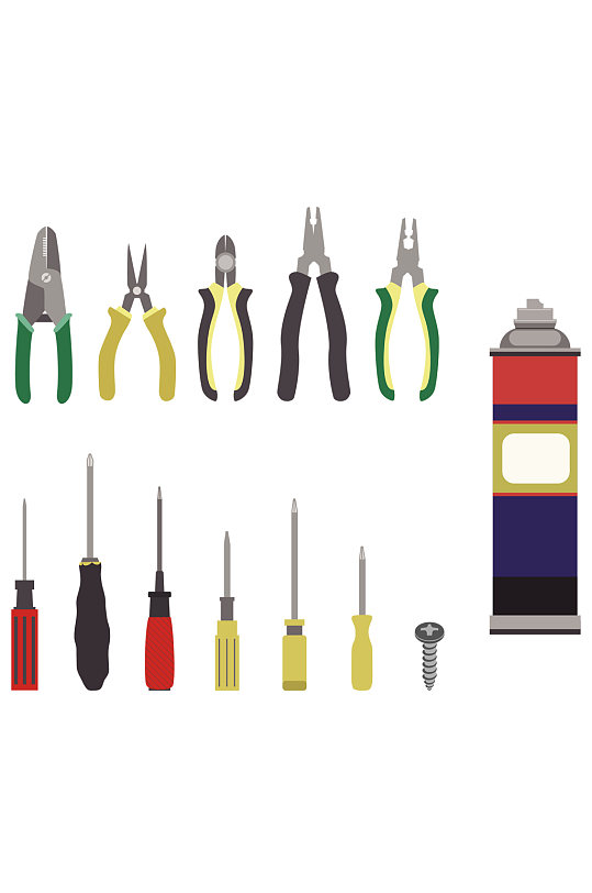 卡通手绘五金工具钳子螺丝刀喷漆免扣元素