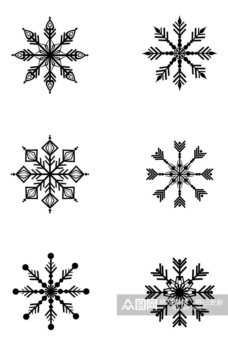 白色多边形雪花素材冬天装饰集合免扣元素素材