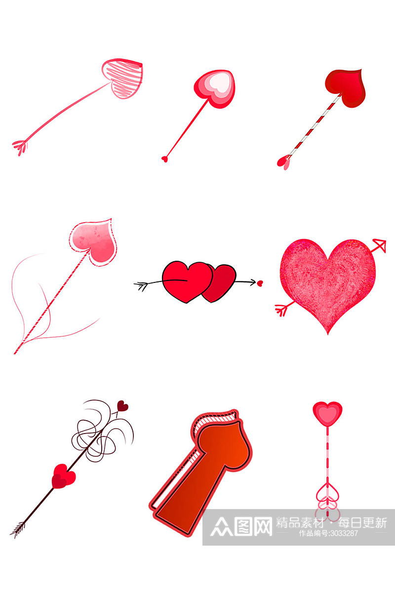红色爱心手绘箭头材素材