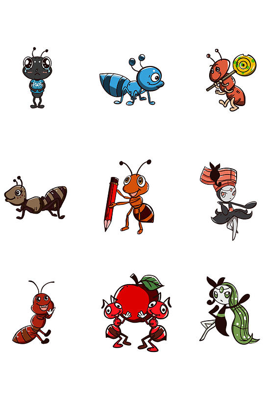 可爱卡通拟人蚂蚁图案装饰免扣元素