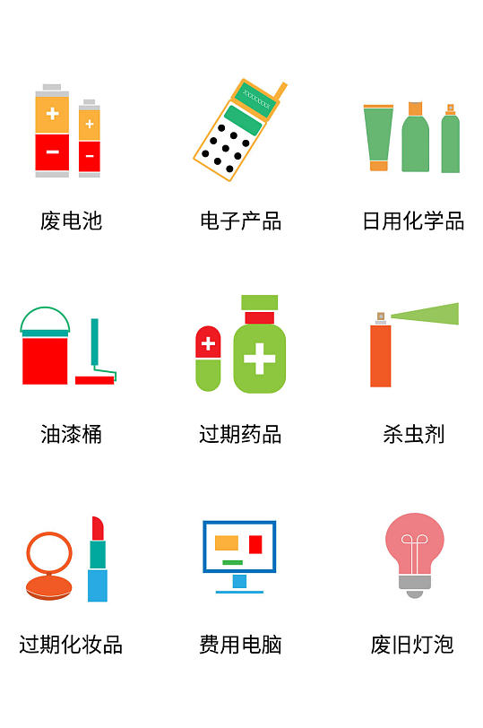 有害垃圾彩色图标元素免扣元素-众图网