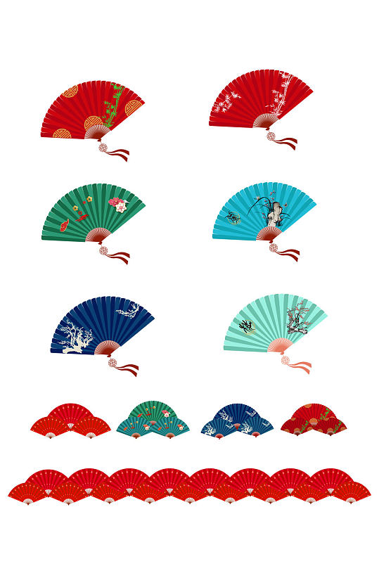复古国潮扇子古典中国风春节插画免扣元素