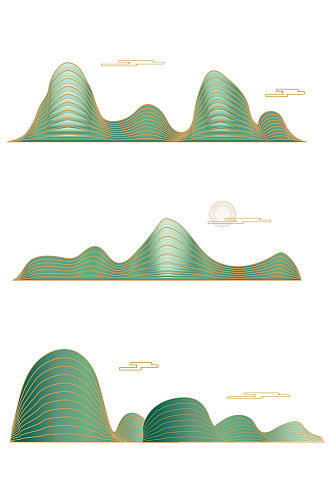 中式山纹祥中国国潮风山水装饰线图免扣元素
