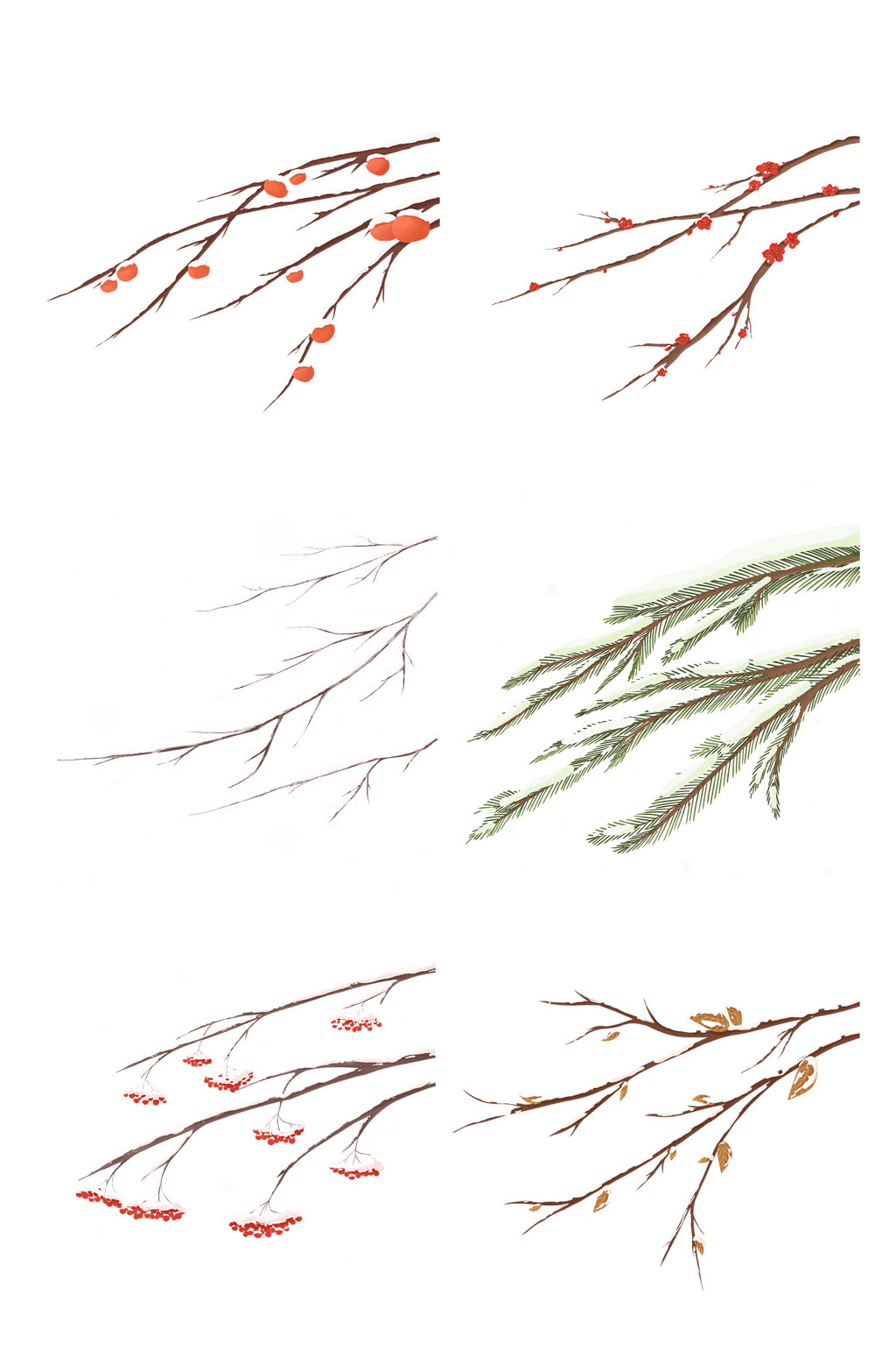 冬天冬至卡通树枝插画免扣元素素材