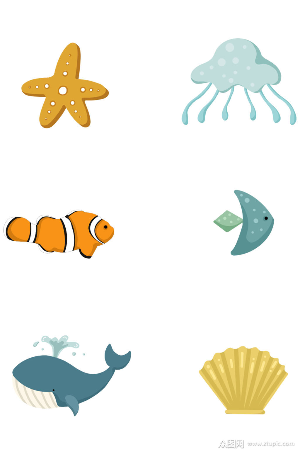 多款卡通海洋动物素材免扣元素素材