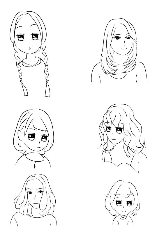 卡通素描手绘发型线条图线稿免扣元素