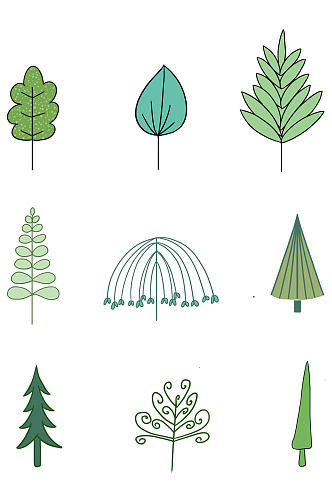 卡通手绘绿色植物小清新素材免扣元素