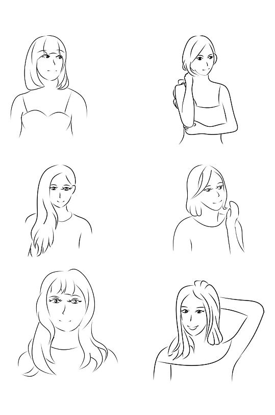 卡通素描手绘发型线条图线稿免扣元素