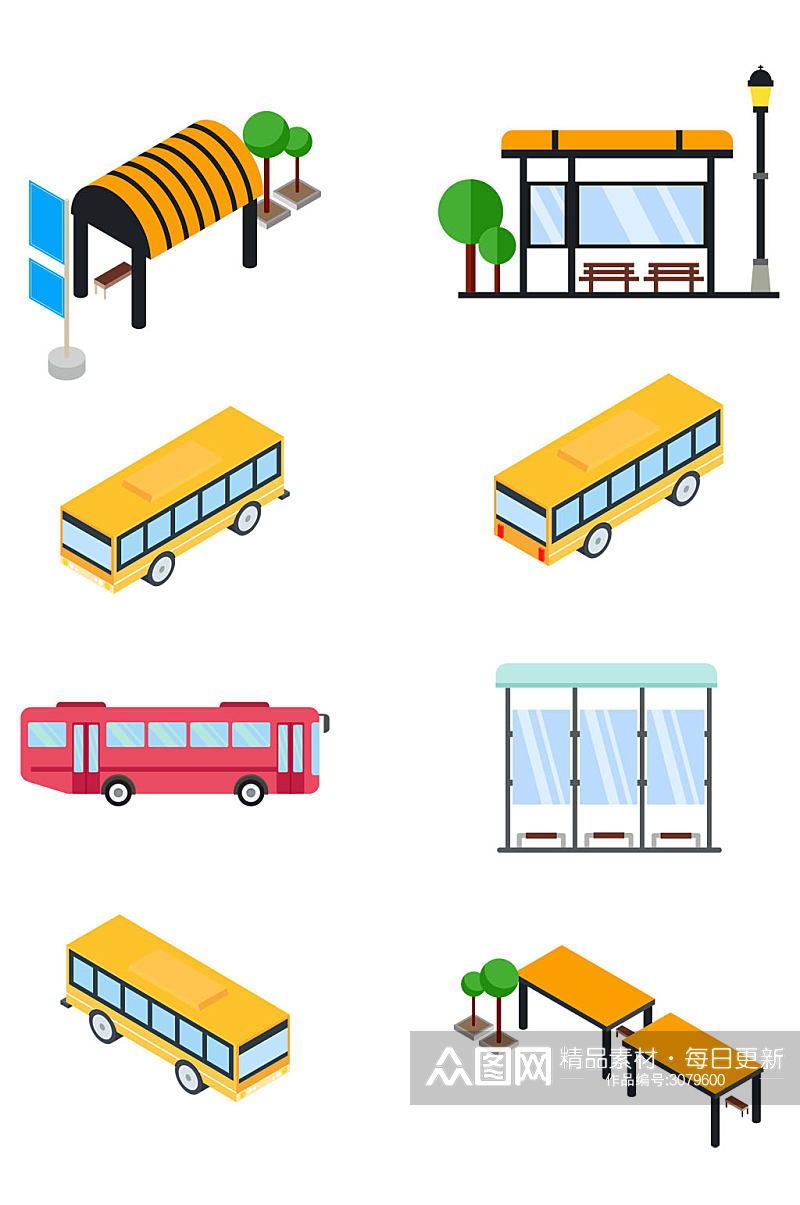彩色卡通的公交相关素材免扣元素素材