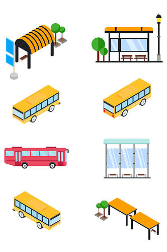 彩色卡通的公交相关素材免扣元素