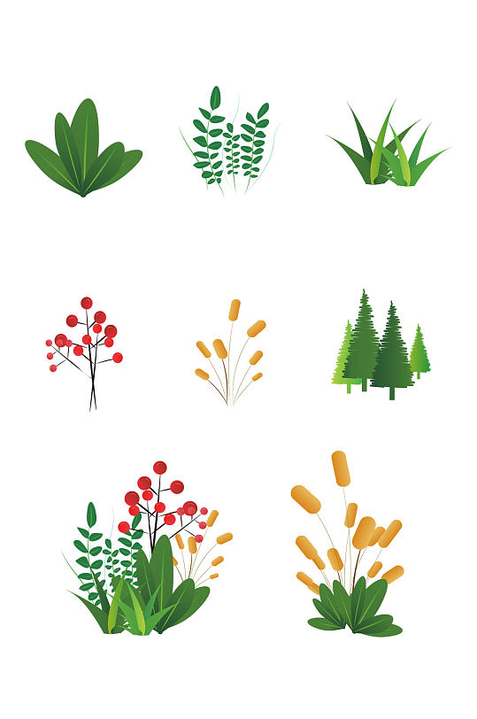 卡通绿色植物素材免扣元素