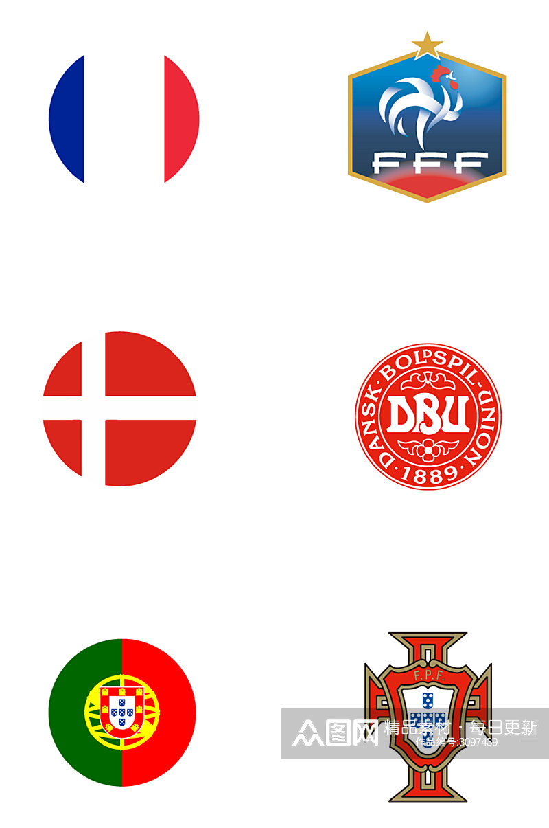 世界杯法国丹麦葡萄牙国旗队徽免扣元素素材