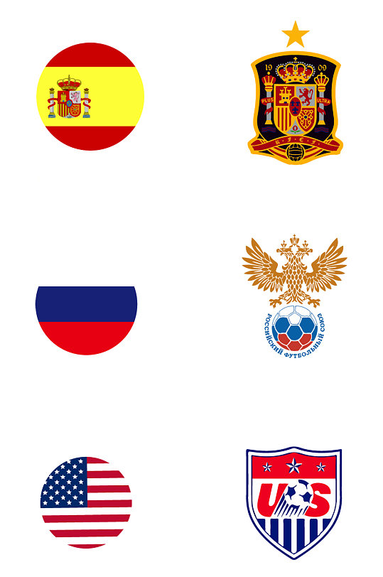 世界杯西班牙俄罗斯美国国旗徽队徽免扣元素