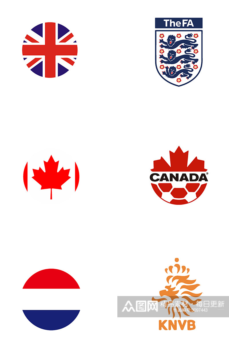 世界杯英格兰荷兰加拿大国旗队徽免扣元素素材