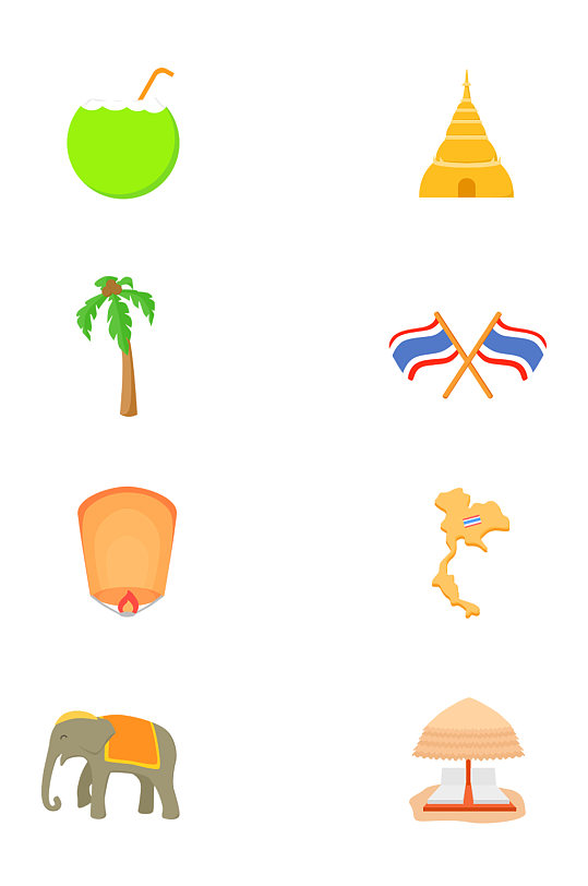 大象椰子树夏天旅游泰国的标志免扣元素