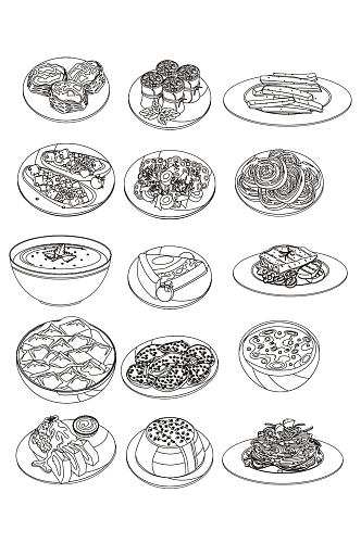 手绘素描中式餐饮西式料理装饰图案免扣元素