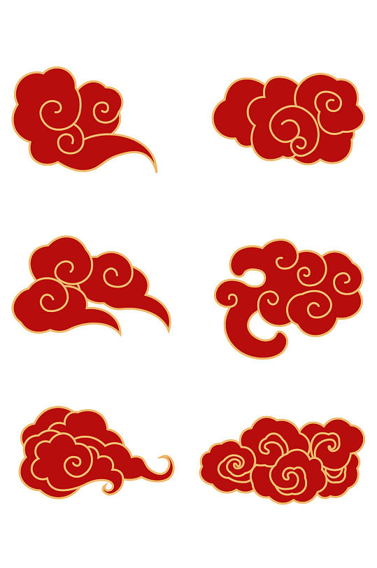 中国风国潮祥云红色云纹图案免扣元素
