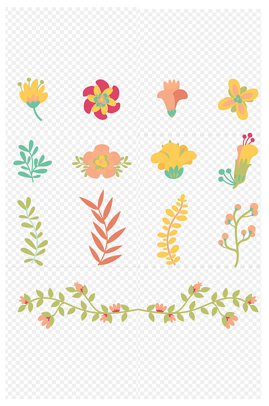 手绘彩色鲜花五颜六色花店季节花朵免扣元素