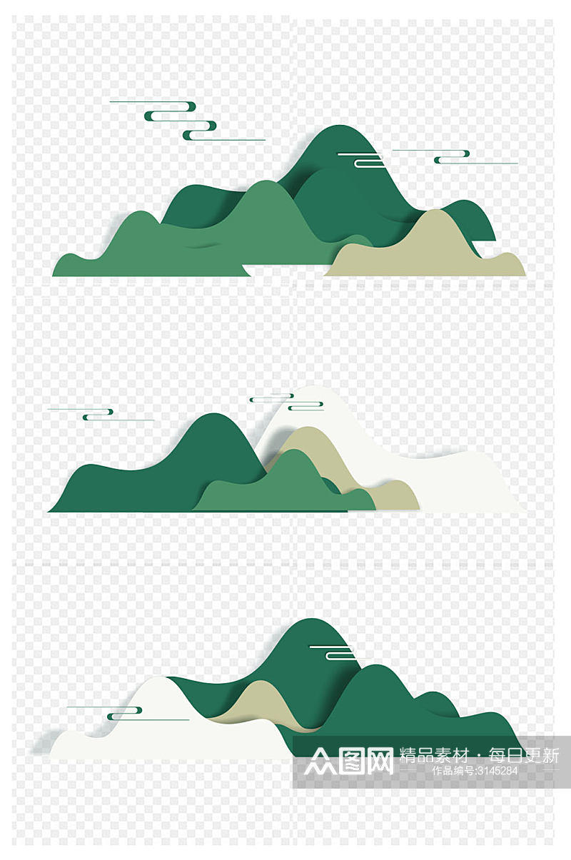 中国风复古古典山纹免扣元素素材