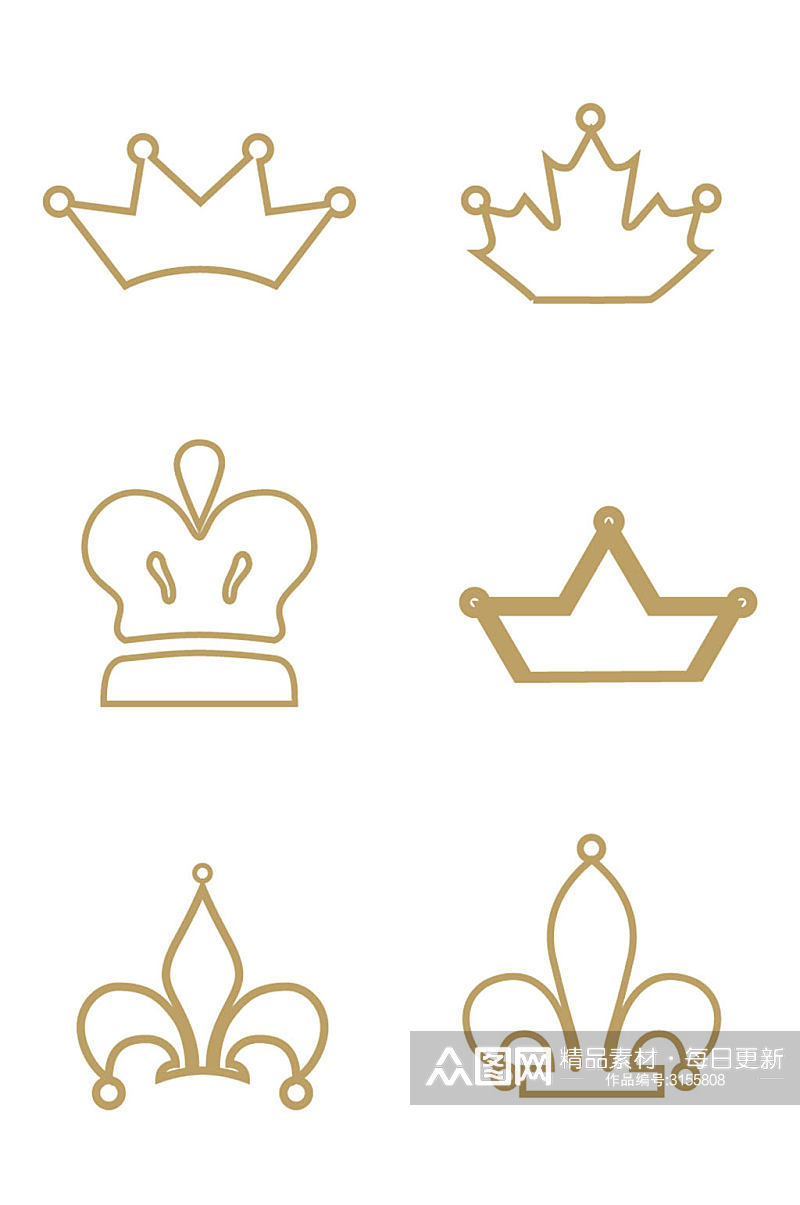 皇冠简约线条王冠形状图标设计免扣元素素材