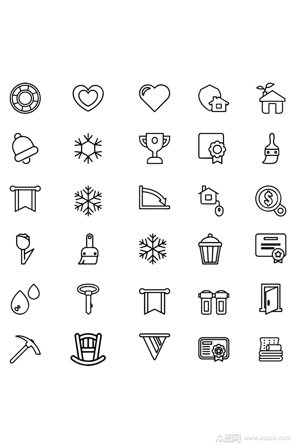 日常生活设计元素图标图案线稿图免扣元素素材