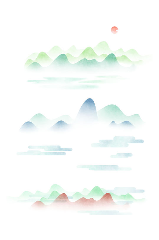 中国山水画风格意境山水装饰素材免抠图案