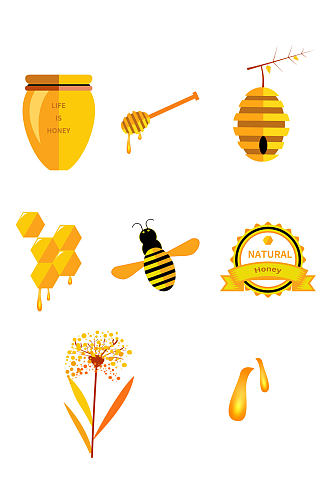 手绘蜜蜂蜂蜜与蜜蜂图标免扣元素