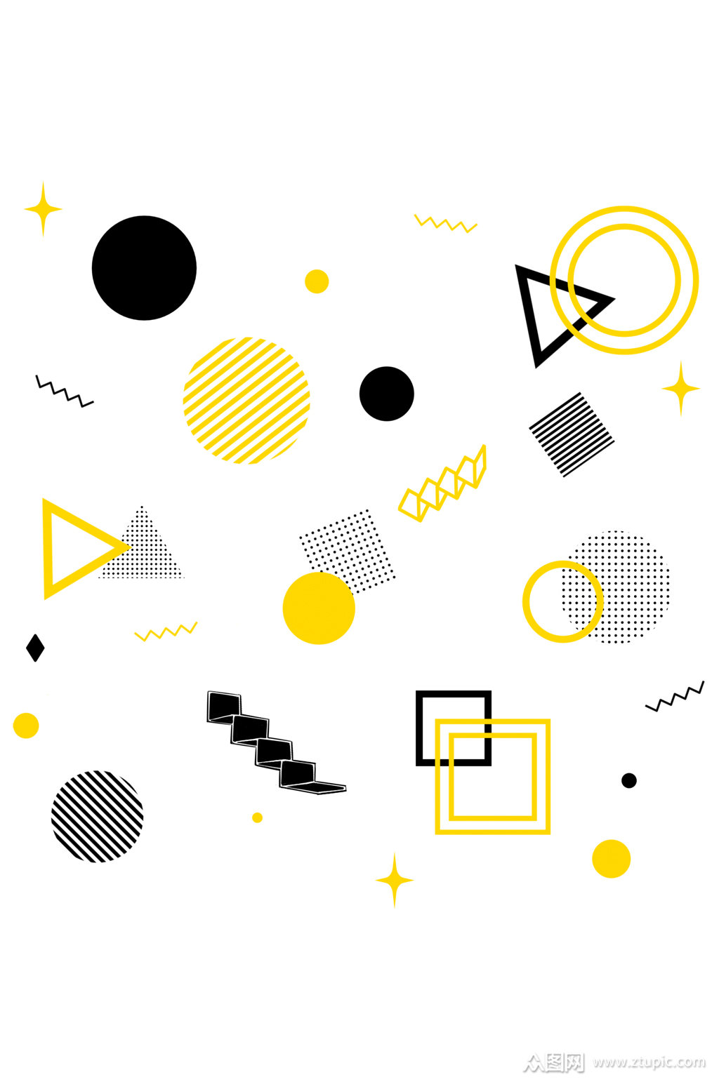 黄黑撞色几何线条元素图案免扣元素素材