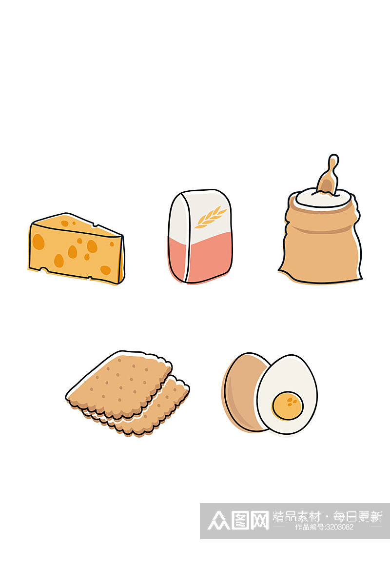 奶酪奶粉面粉饼干鸡蛋装饰卡通手绘免扣元素素材