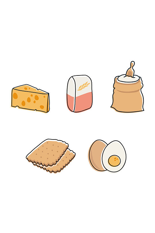 奶酪奶粉面粉饼干鸡蛋装饰卡通手绘免扣元素