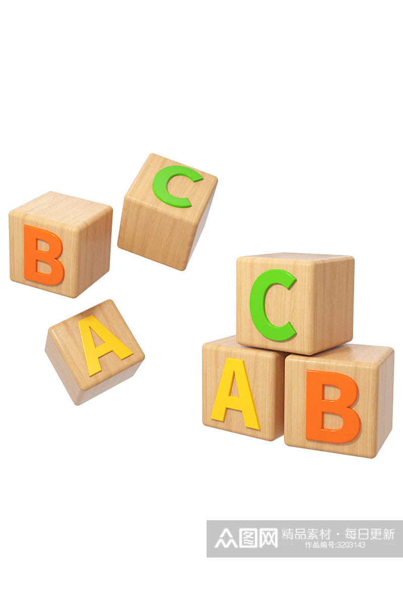 c4d幼教字母积木模型装饰免扣元素素材