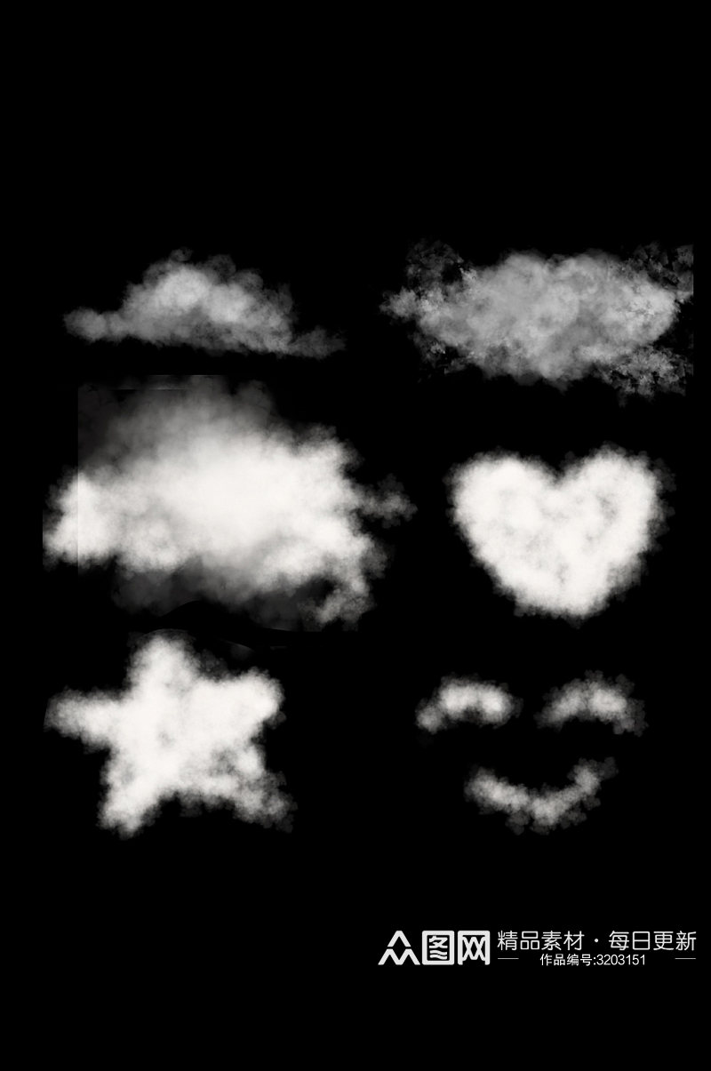 手绘漂浮白云云朵棉花糖透明图爱心免扣元素素材