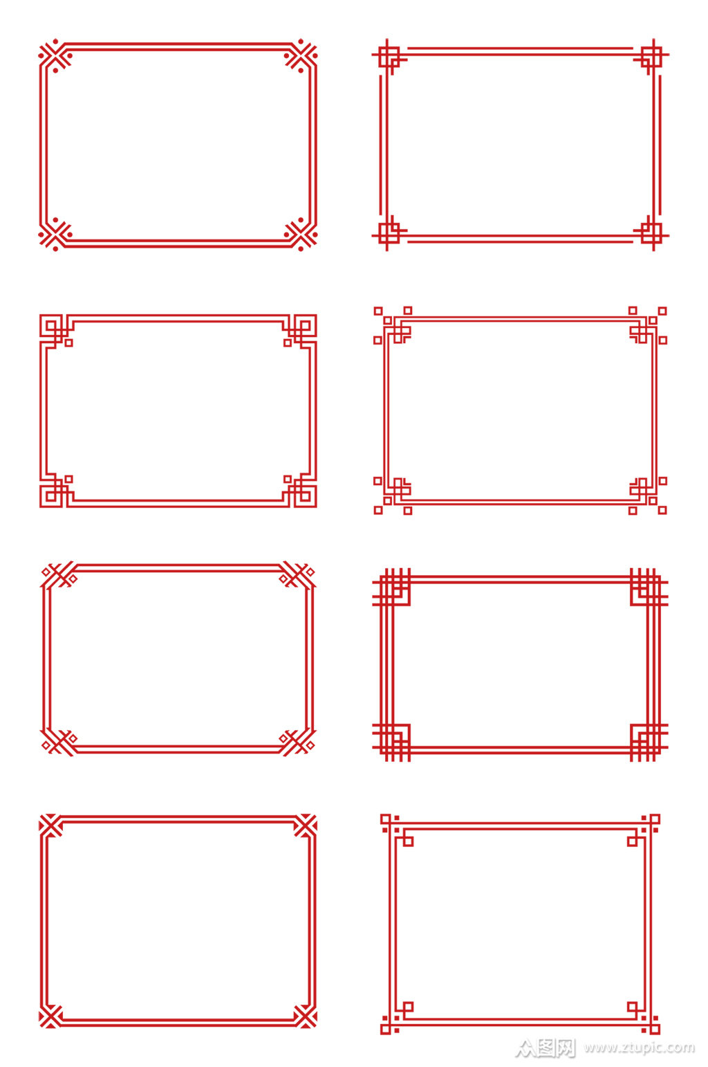 中国风古典中式红色花纹长形方形免扣元素素材