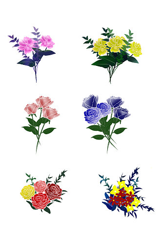 手绘彩色鲜花卡通透明装饰合集免扣元素