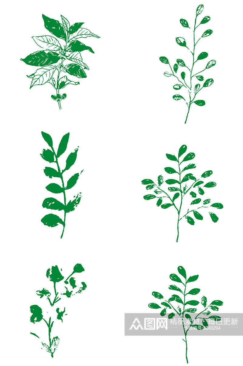 手绘风绿色植物绿叶元素免扣元素素材