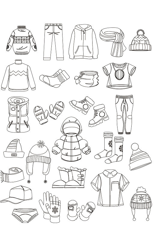 手绘卡通素描冬天服装外套免扣元素