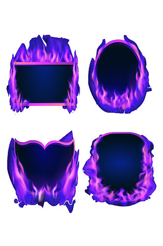 手绘蓝紫色简约火焰标题框对话边框免扣元素