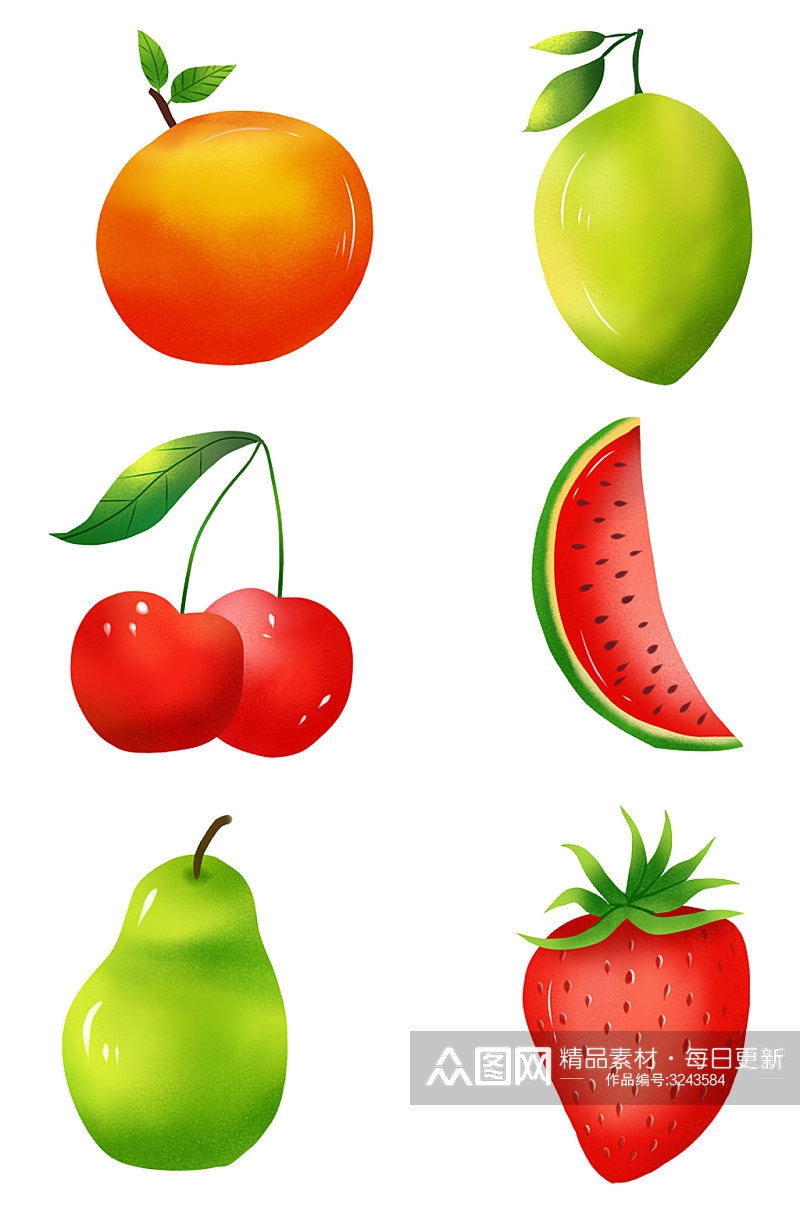 水彩手绘西瓜草莓荔枝梨水果免扣元素素材