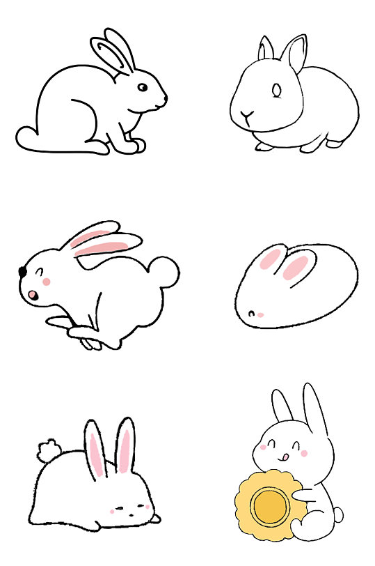 兔子简笔画小兔子玉兔兔子各种形态免扣元素