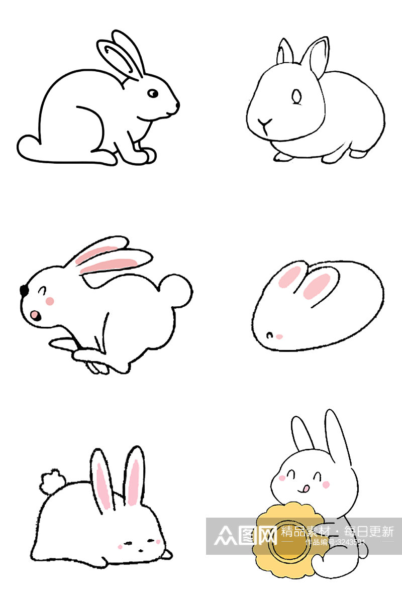兔子简笔画小兔子玉兔兔子各种形态免扣元素素材