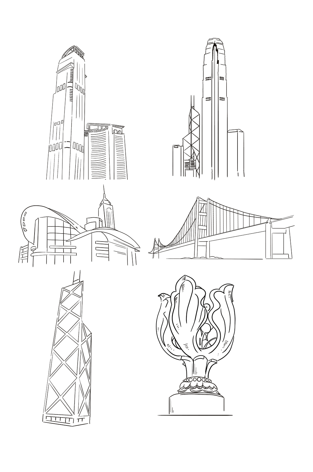 香港标志性建筑简笔画图片