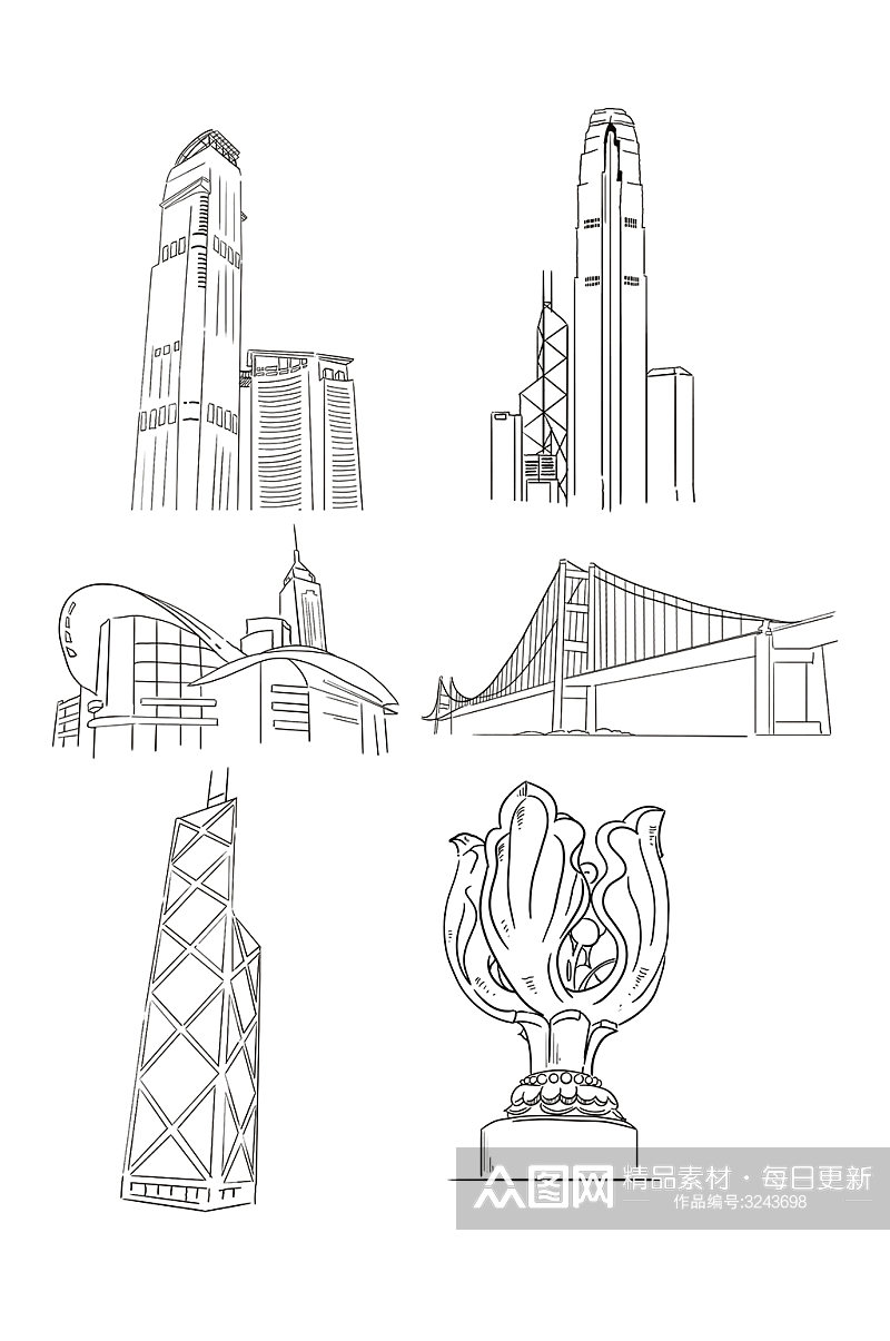香港标志性桥梁高楼建筑图片免扣元素素材