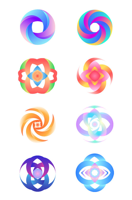 旋转渐变装饰花纹花色彩色免扣元素