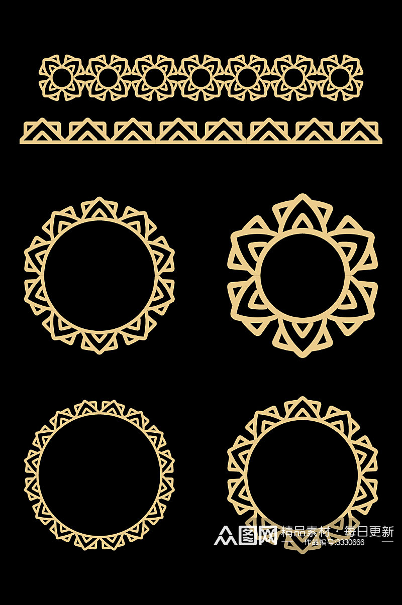 金色圆形花纹图案设计元素免扣元素素材